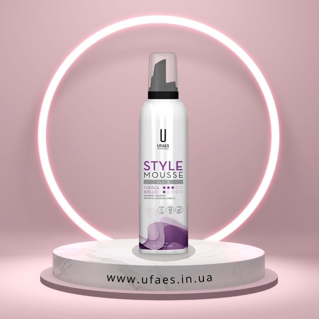 AF_StyleMousse_PLATA_UFAES_300ml Пінка для волосся з сріблястим відтінком – Espuma Plata UFAES, 300 мл - Зображення 1